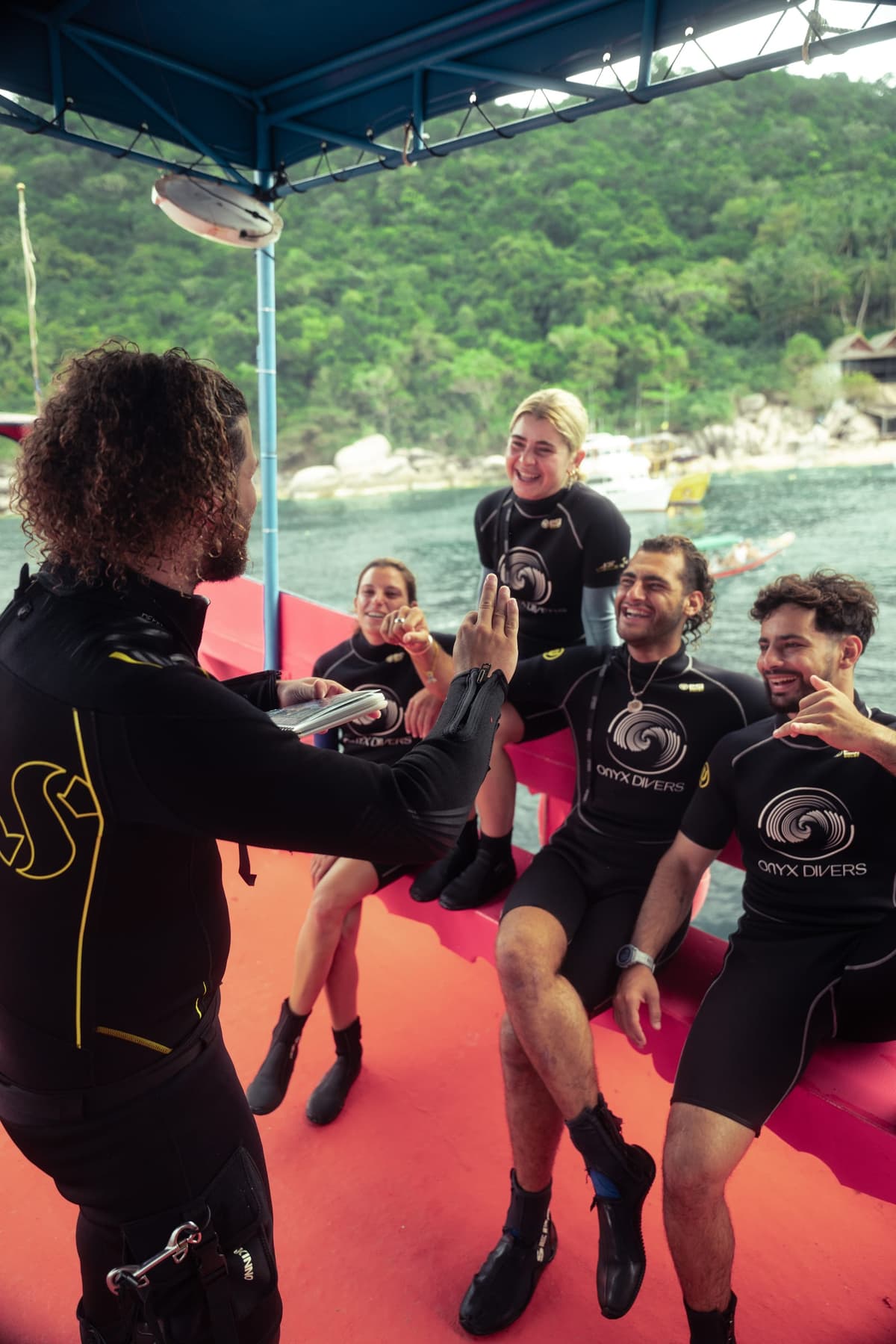 Onyx Divers team on the dive boat in Koh Tao