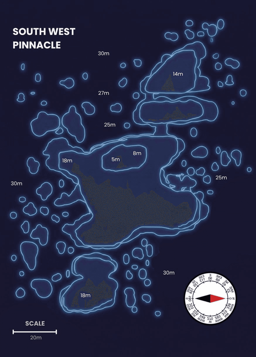 Southwest Pinnacle dive site map